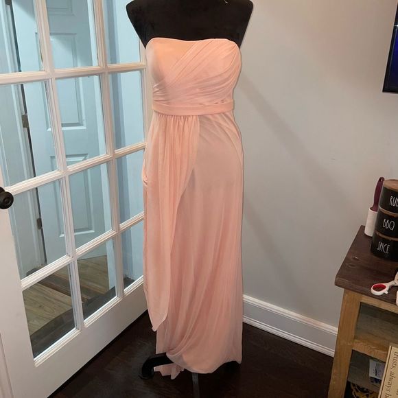 David’s Bridal Long Strapless Mesh Dress with Side Draping Size 6 - Picture 1 of 7